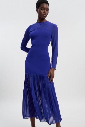 Figure Form Woven Bandage Knit Mix Dress cobalt