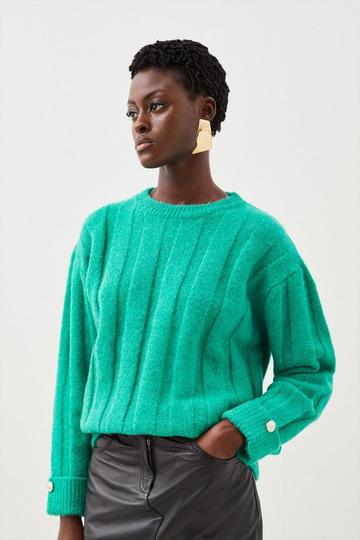 Wool Blend Mohair Look Flat Rib Knit Sweater green