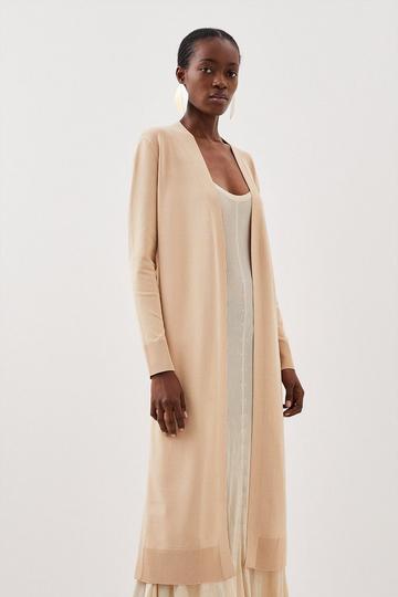 Premium Drape Knit Edge To Edge Maxi Cardigan natural