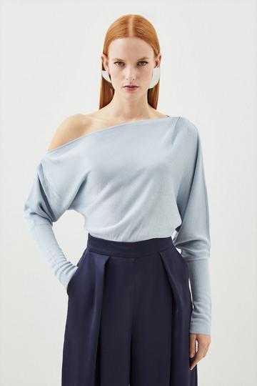 Slinky Viscose Asymmetric Knit Top pale blue