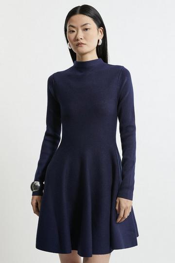 Viscose Blend Full Circle Knit Mini Dress navy