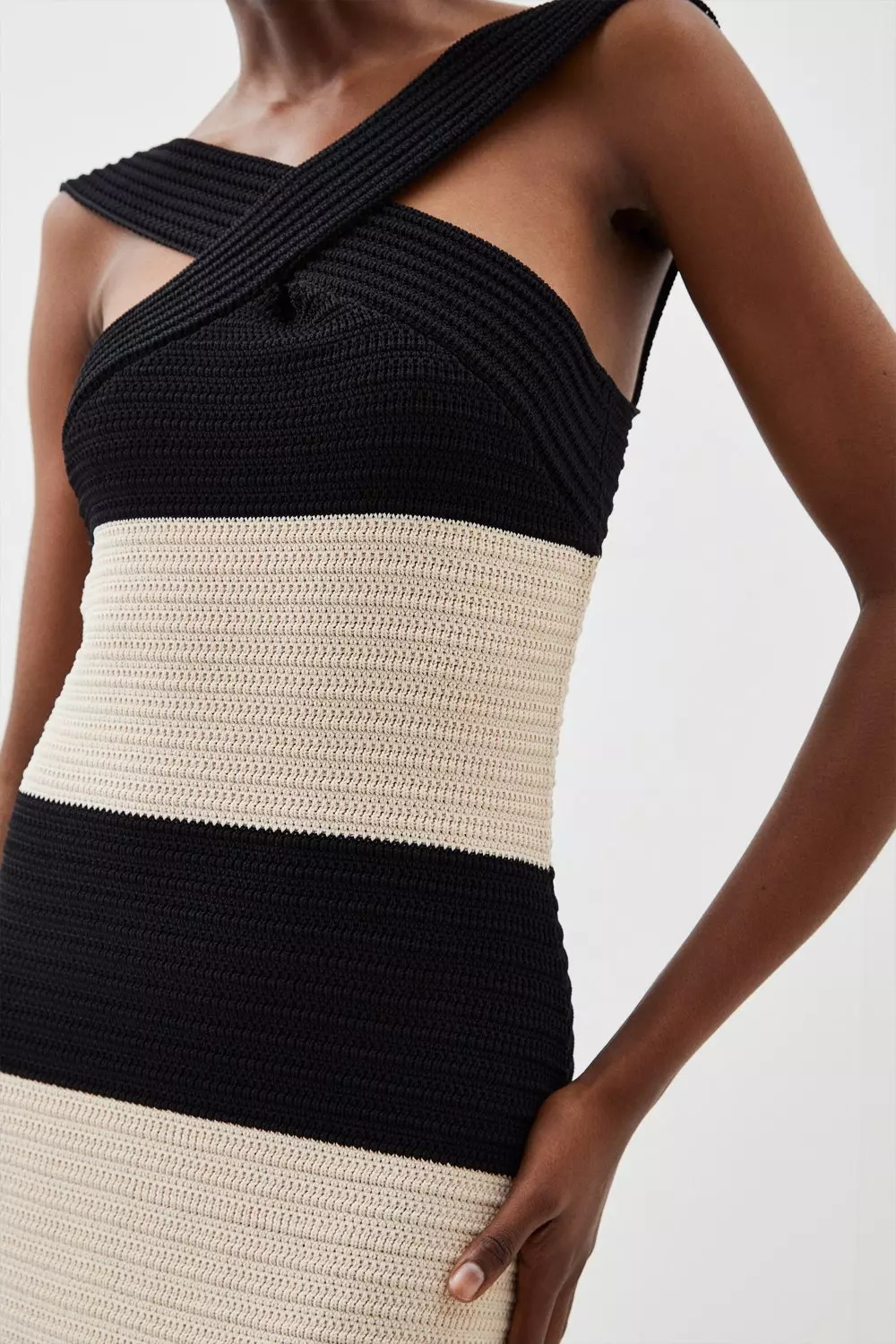 Mono Viscose Blend Striped Cross Front Knit Midi Dress alternative image