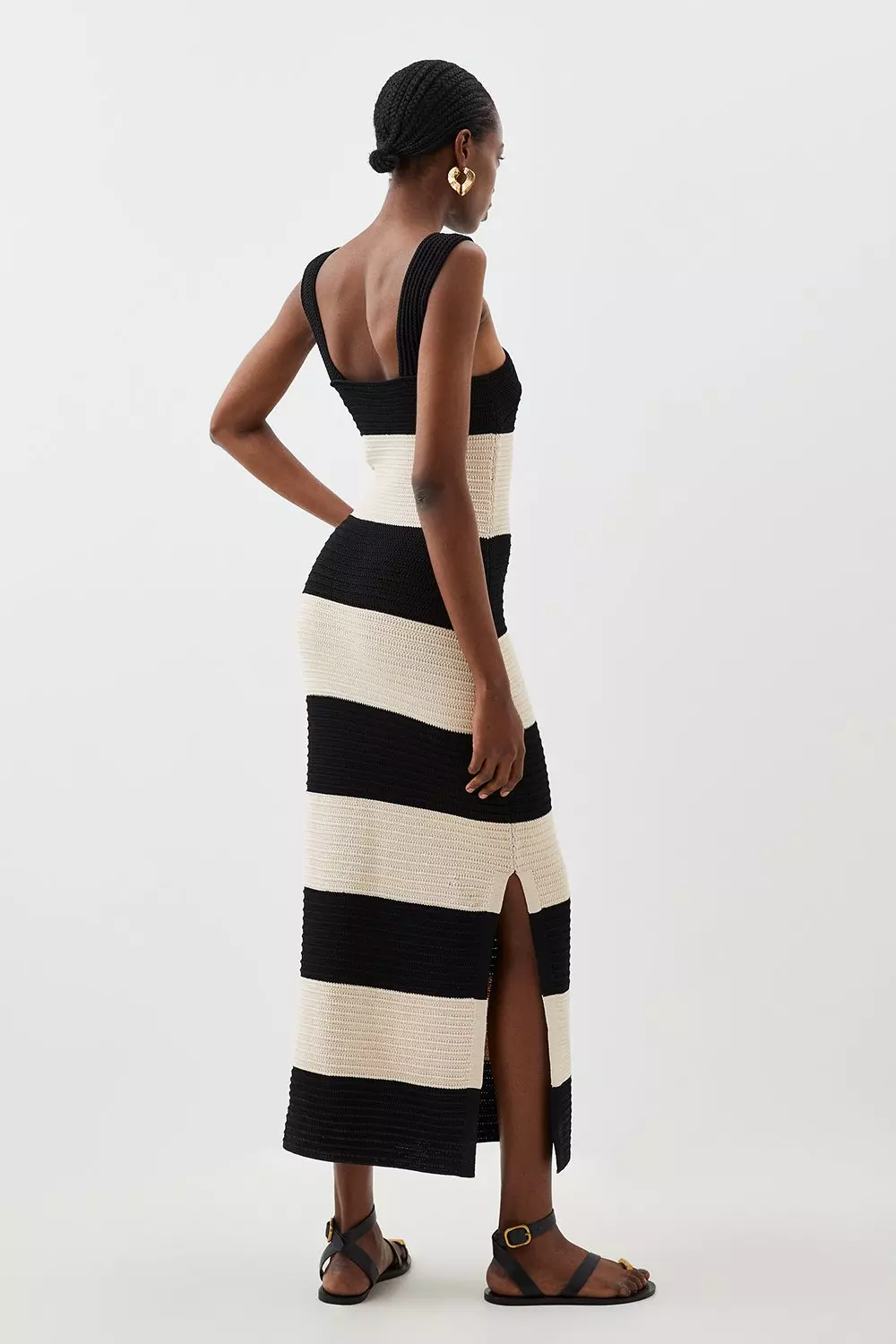 Mono Viscose Blend Striped Cross Front Knit Midi Dress alternative image