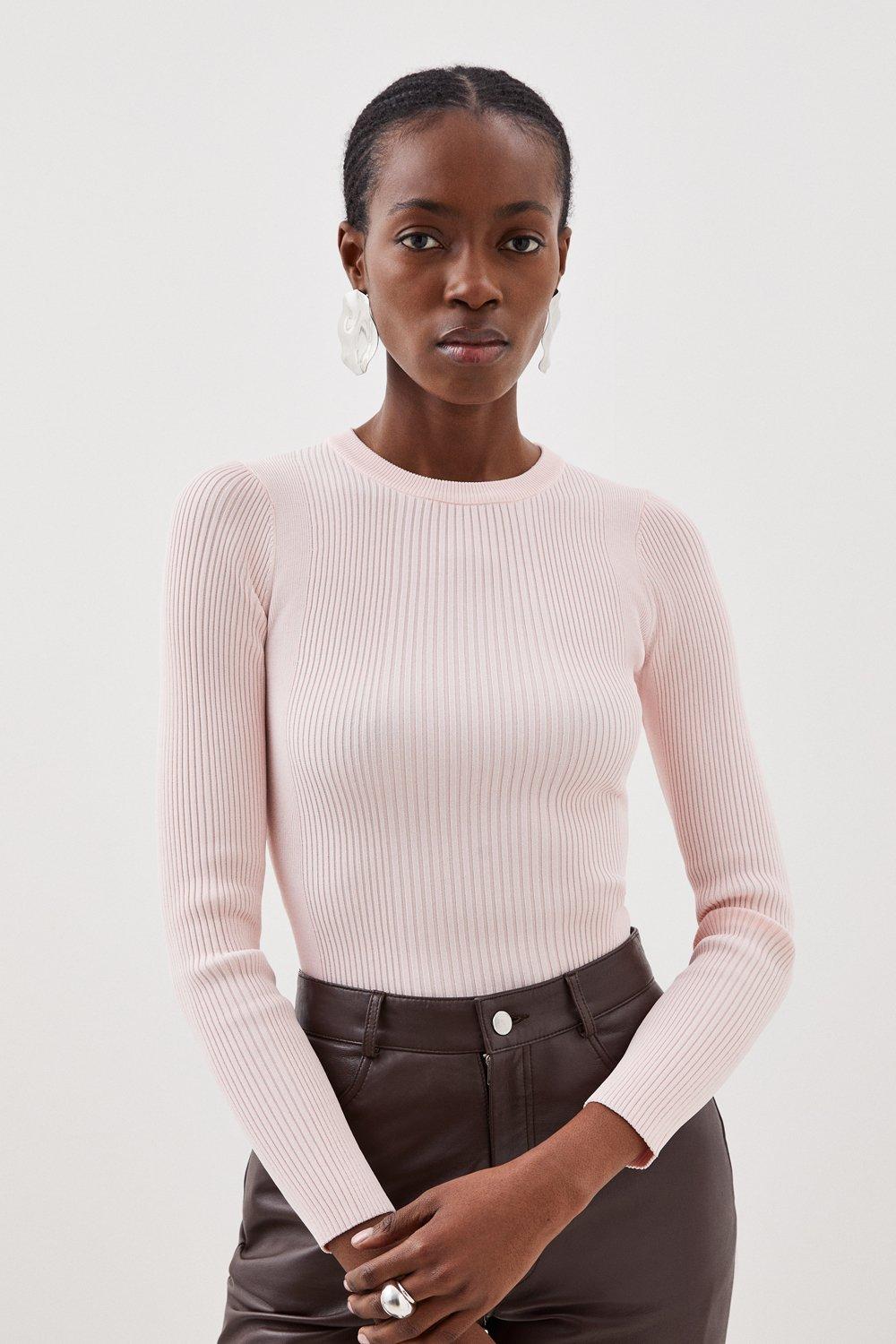 Viscose Blend Rib Knit Long Sleeve Top | Karen Millen