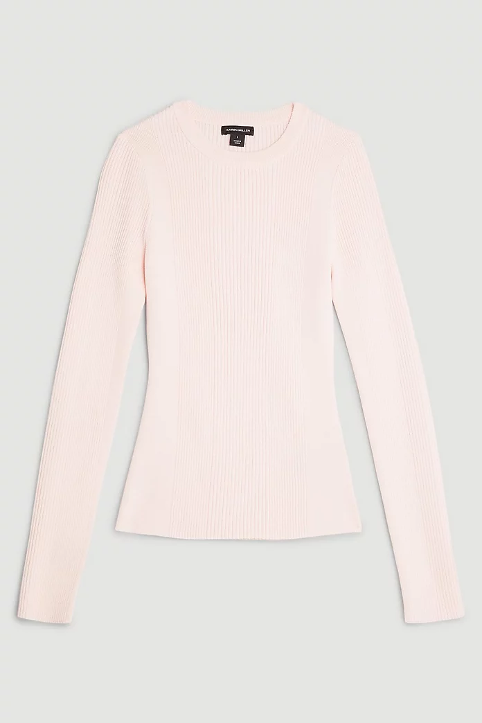 Viscose Blend Rib Knit Long Sleeve Top | Karen Millen Viscose Blend Rib Knit Long Sleeve Top | Karen Millen