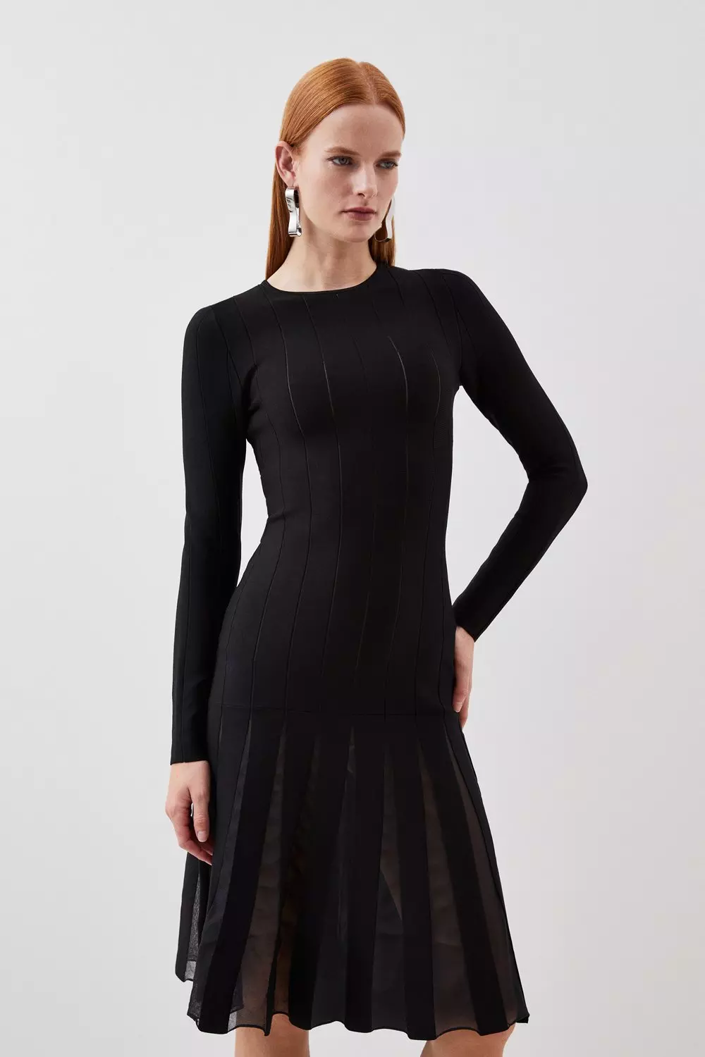 Viscose Blend Filament Full Skirt Knit Midi Dress Karen Millen