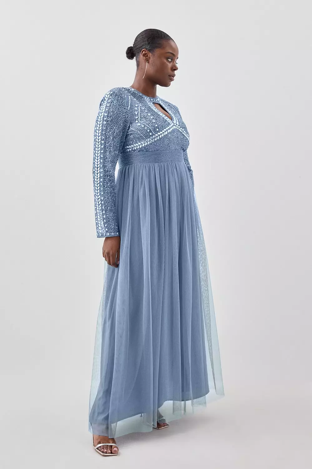 Plus Size Embellished Woven Maxi Dress With Tulle Skirt