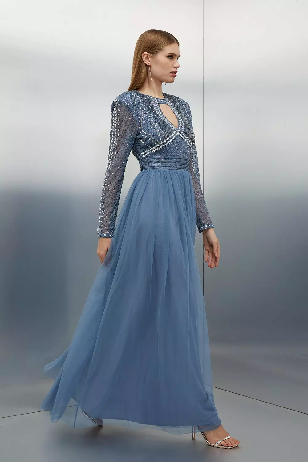 ◆KAREN MILLEN◆ボウタイネック フルスカート ドレス / navy ◇KAREN MILLEN◇ボウタイネック フルスカート ドレス / navy