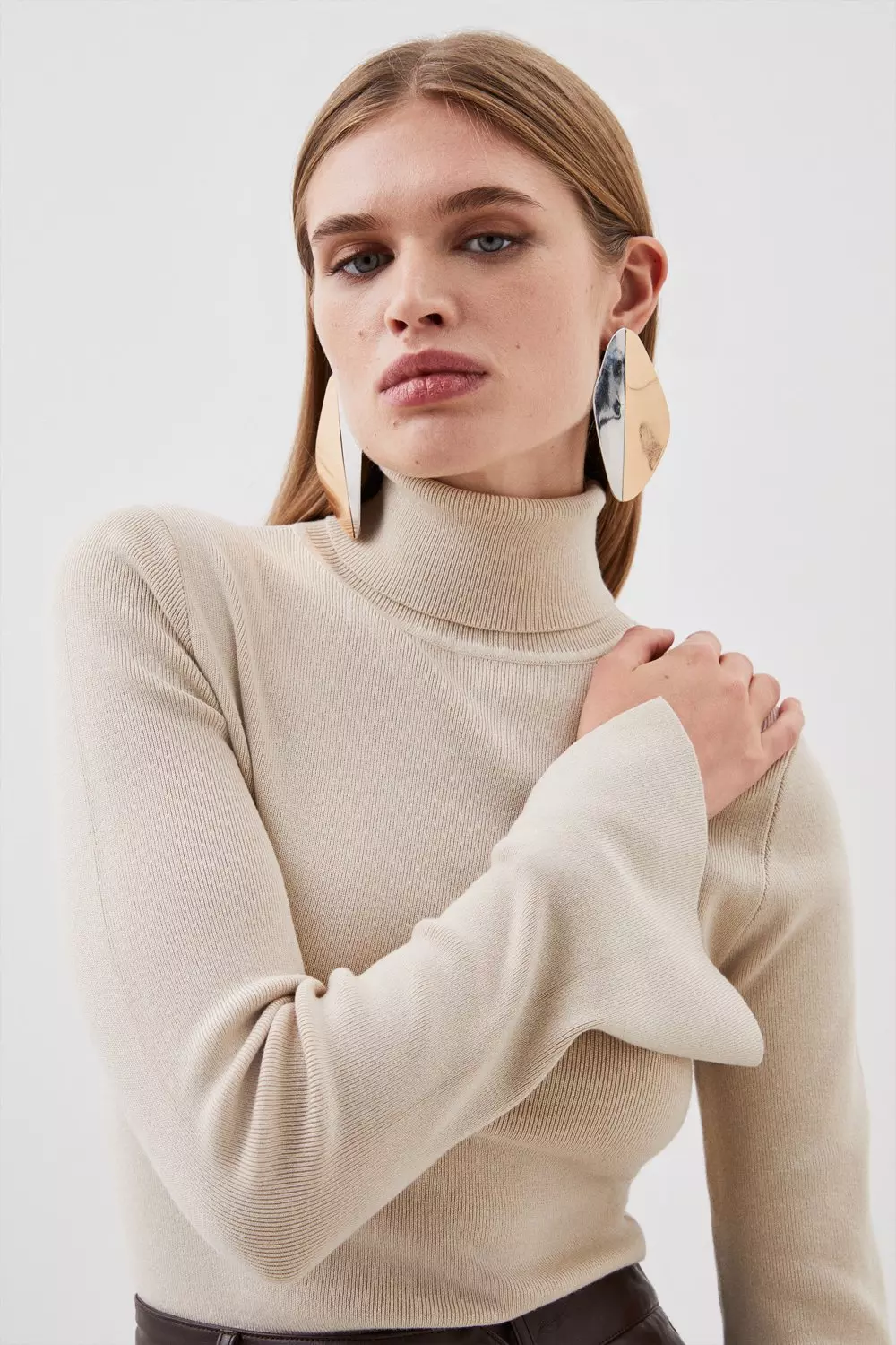 Viscose Blend Turtle Neck Knit Sweater | Karen Millen