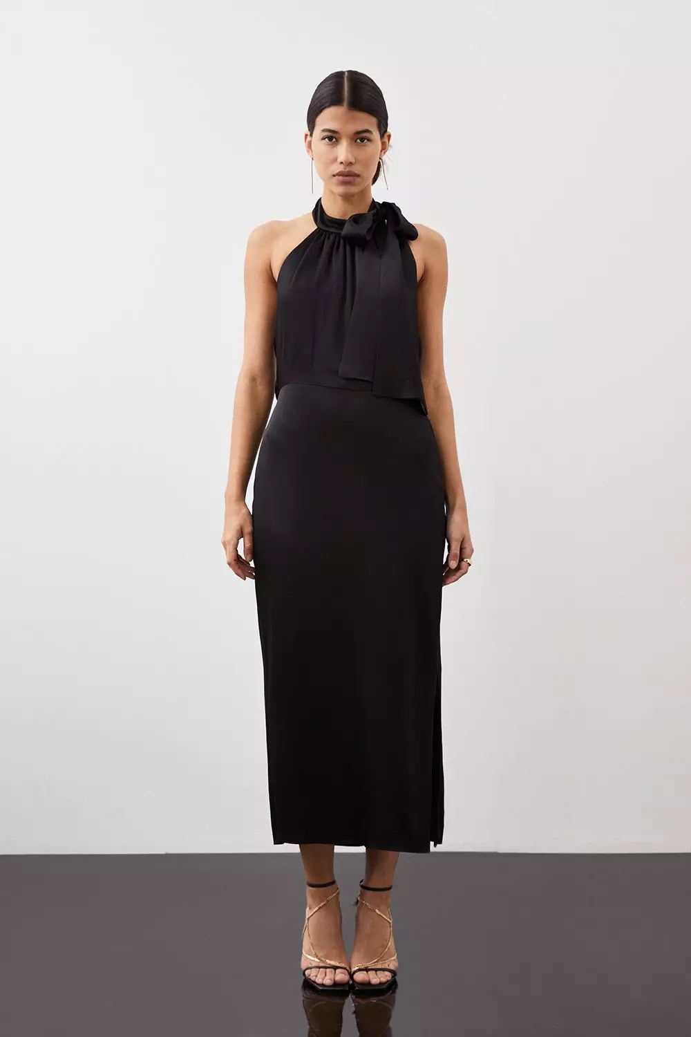 Tailored Satin Back Crepe Chain Back Pencil Midi Dress Karen Millen