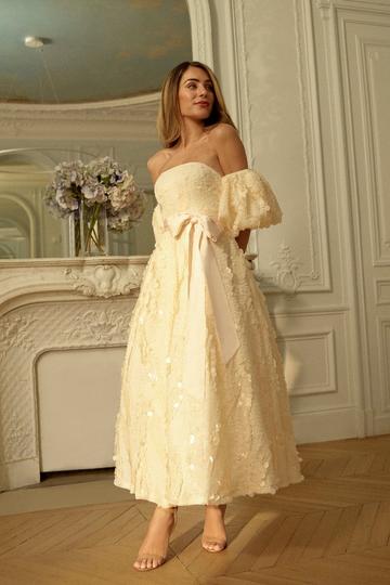 Lydia Millen Sequin Bardot Woven Midi Dress blush