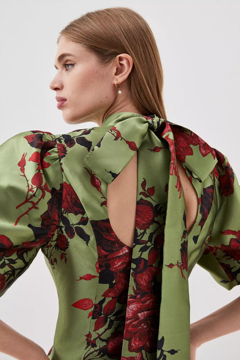 Lydia Millen Floral Jacquard Panelled Puff Sleeve Woven Mini
