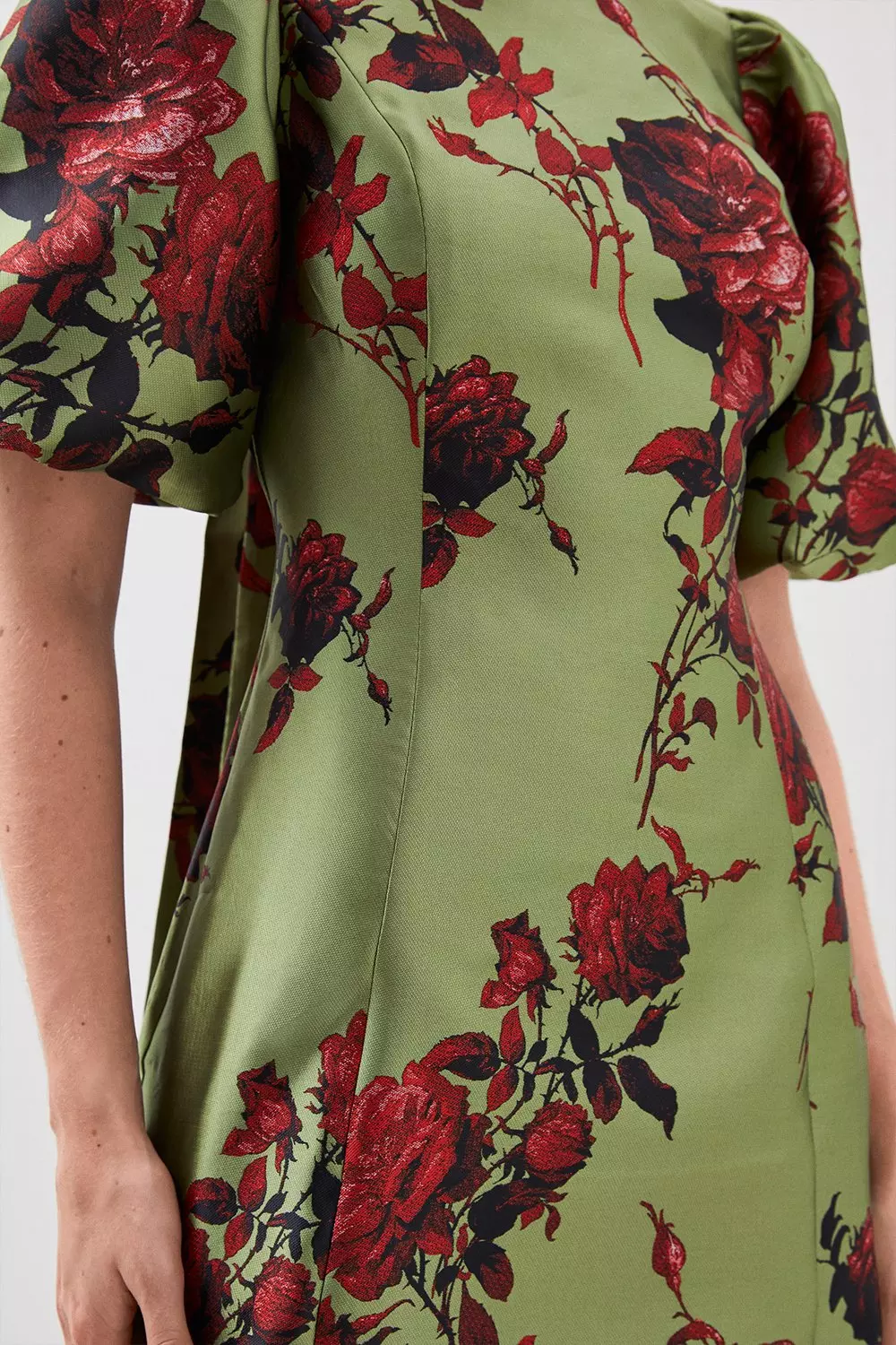 Lydia Millen Floral Jacquard Panelled Puff Sleeve Woven Mini