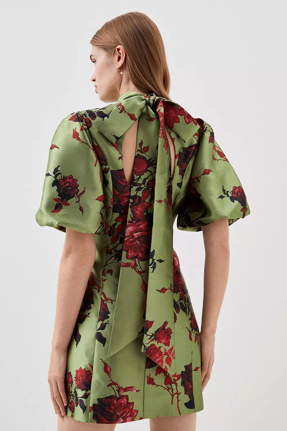 Lydia Millen Floral Jacquard Panelled Puff Sleeve Woven Mini