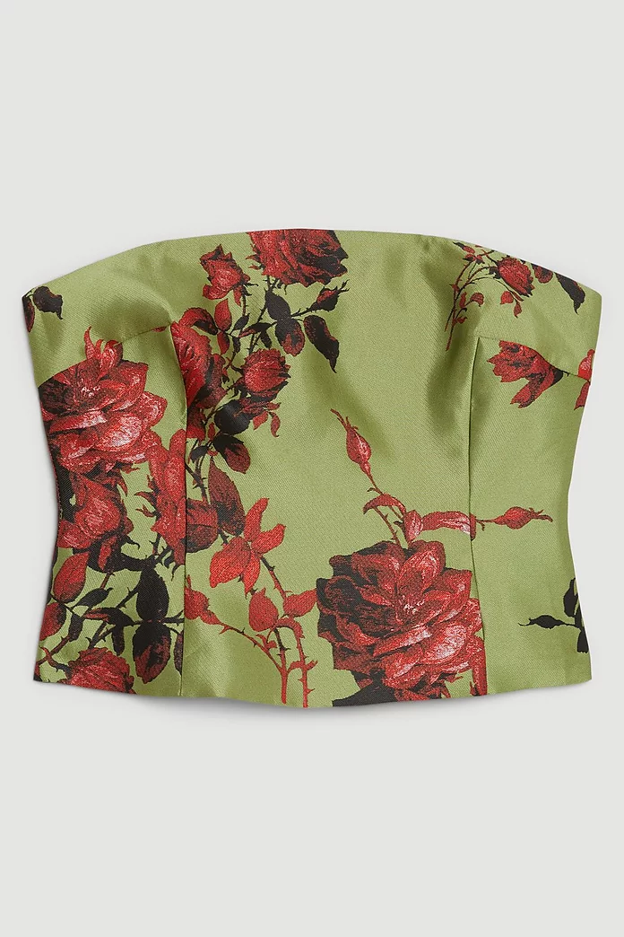 Floral Jacquard Panelled Woven Shirred Top | Karen Millen Floral Jacquard Panelled Woven Shirred Top | Karen Millen