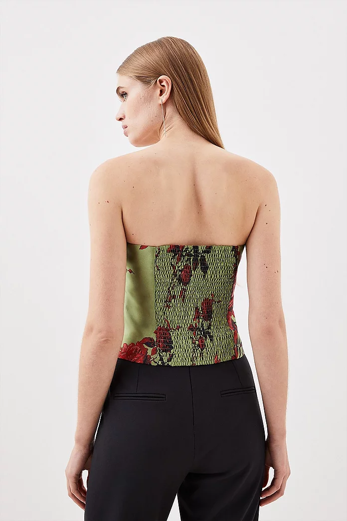Floral Jacquard Panelled Woven Shirred Top | Karen Millen Floral Jacquard Panelled Woven Shirred Top | Karen Millen