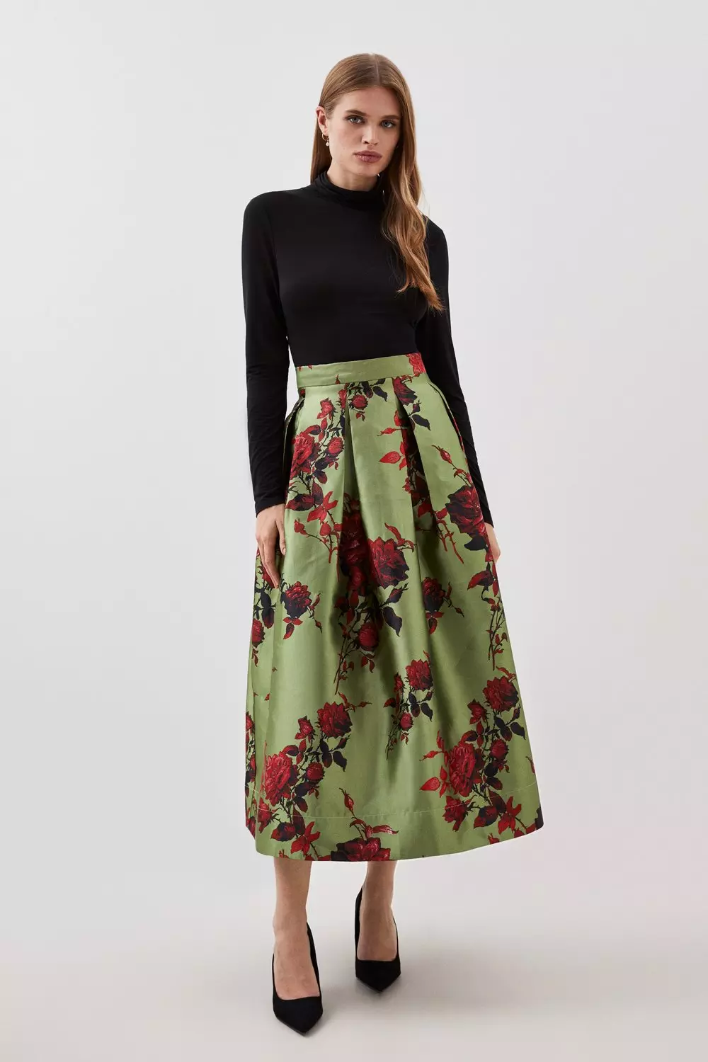 Lydia Millen Floral Jacquard Prom Woven Midi Skirt | Karen Millen