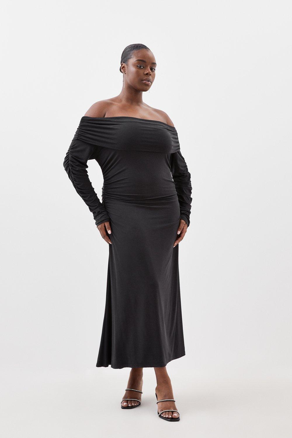 Plus Size Soft Touch Slinky Jersey Bardot Maxi Dress - Discount £33