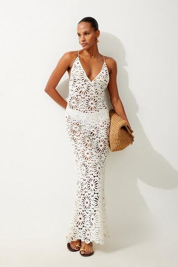 Beach Crochet Maxi Dress white