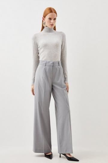 Tailored Wool Blend Wide Leg Trousers grey