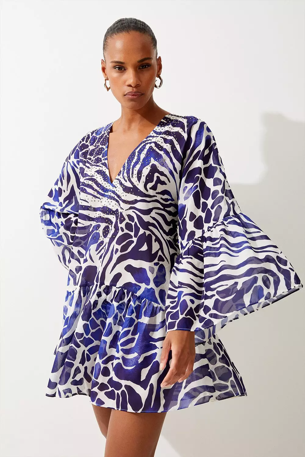 Abstract Print Embellished Beach Dress Karen Millen