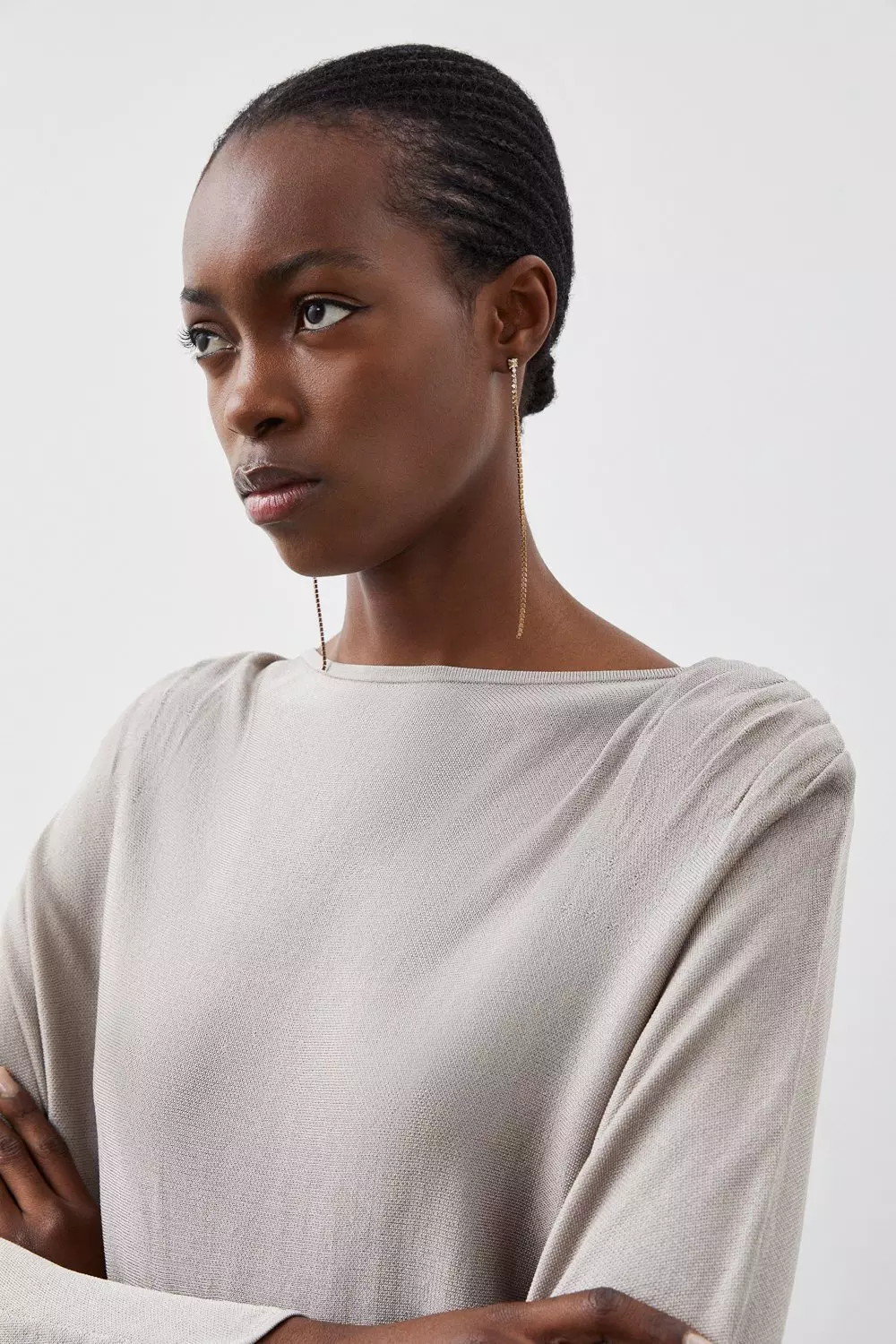 Mink Slinky Viscose  Knit Round Sleeve Midi Dress alternative image
