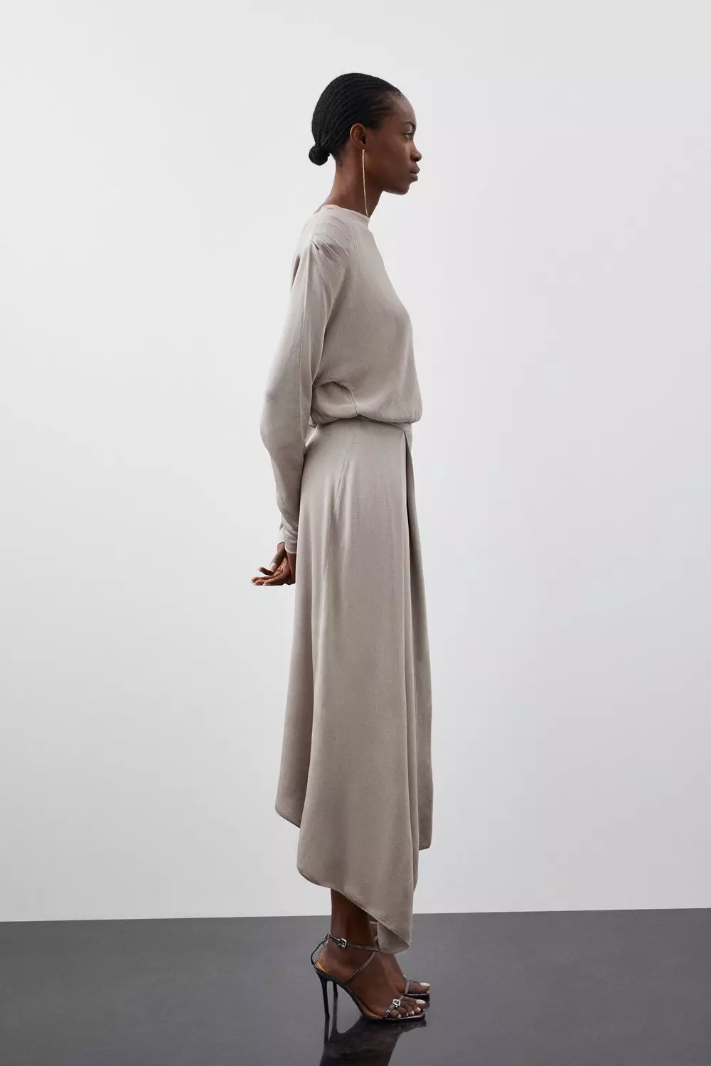 Mink Slinky Viscose  Knit Round Sleeve Midi Dress alternative image