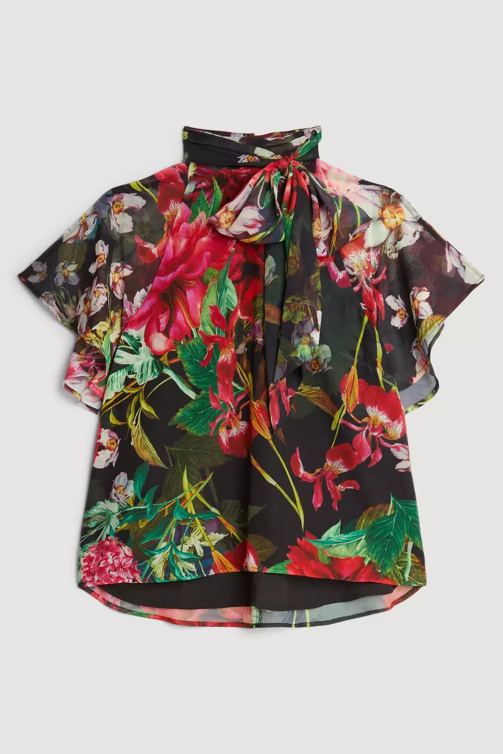 Plus Size Garden Floral Georgette Tie Neck Woven Blouse