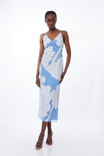 Applique Organdie Satin Woven Midi Dress dusty blue