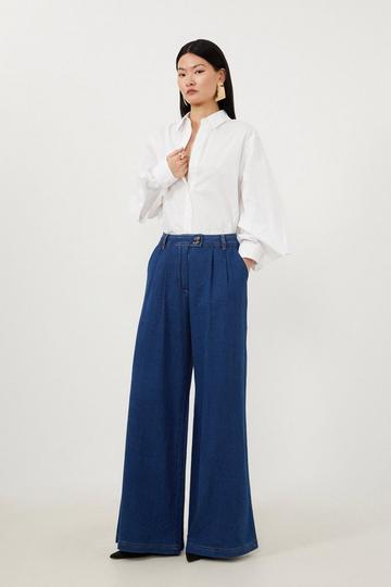 Tencel Denim Woven Wide Leg Trousers denim