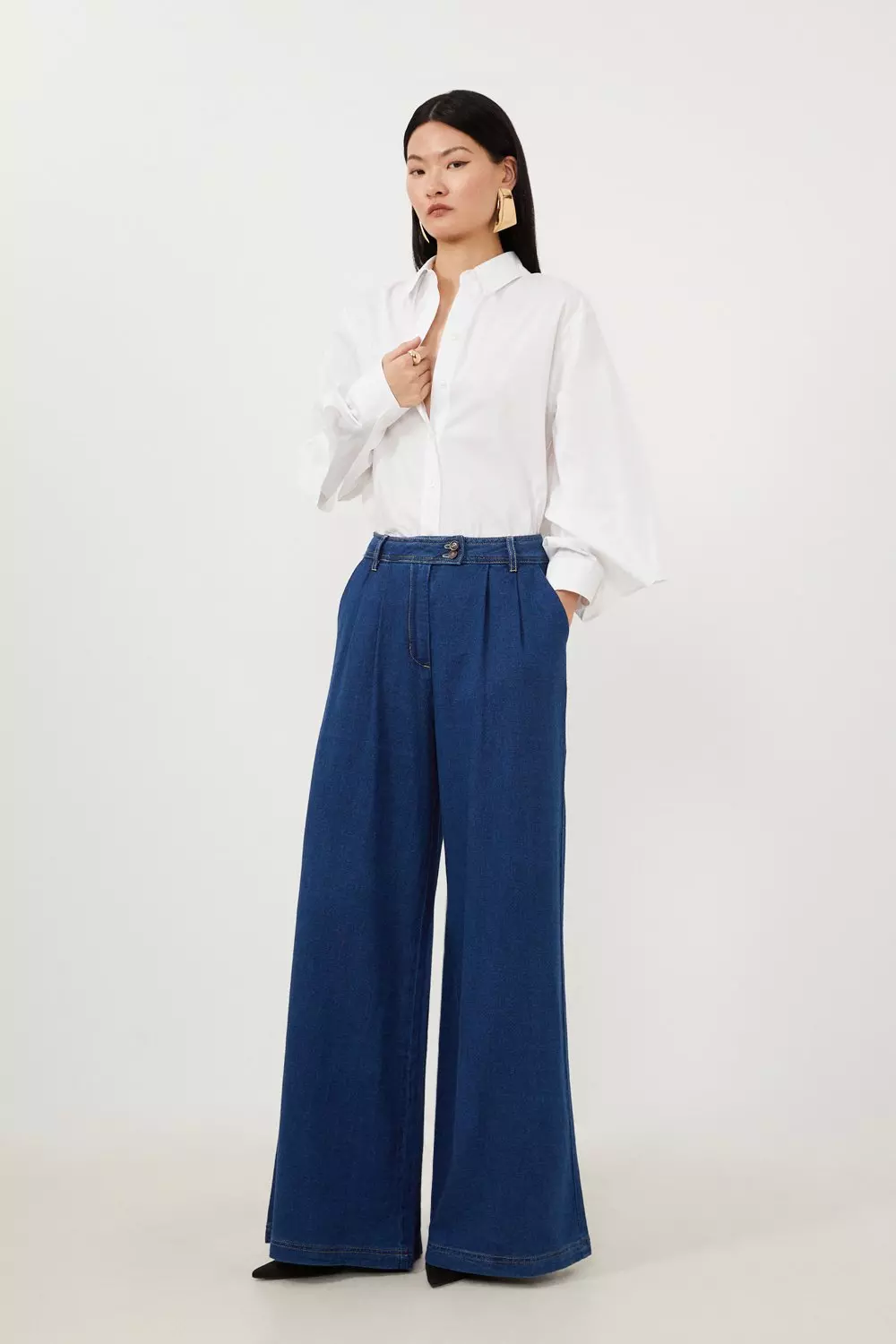 [ ] Wide-Fit Tencel Jeans ★大人気★ Tencel Denim Woven Wide Leg Pants | Karen Millen