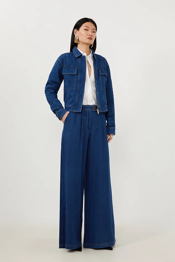 Tencel Denim Woven Wide Leg Pants | Karen Millen Tencel Denim Woven Wide Leg Pants | Karen Millen