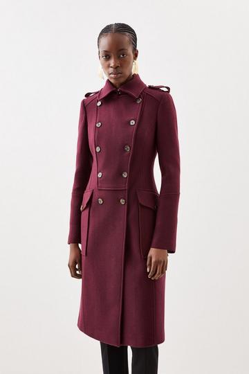 Italian Manteco Wool Military Midi Coat fig