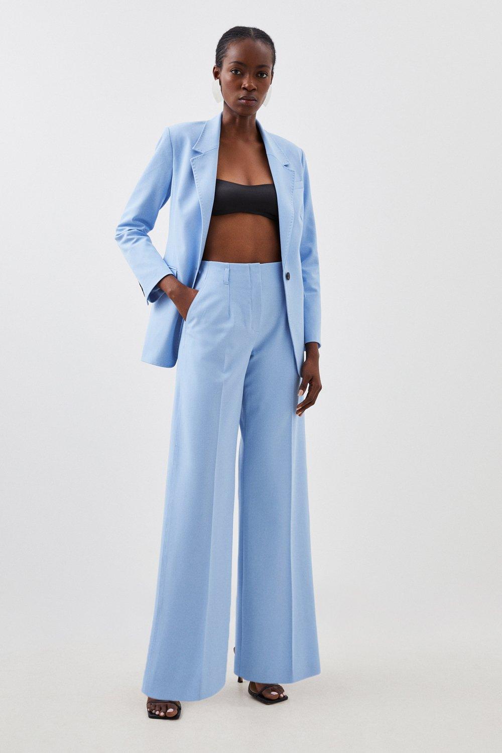 Blue Tailored High Waisted Wide Leg Pants