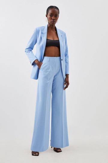 Blue Tailored High Waisted Wide Leg Trousers