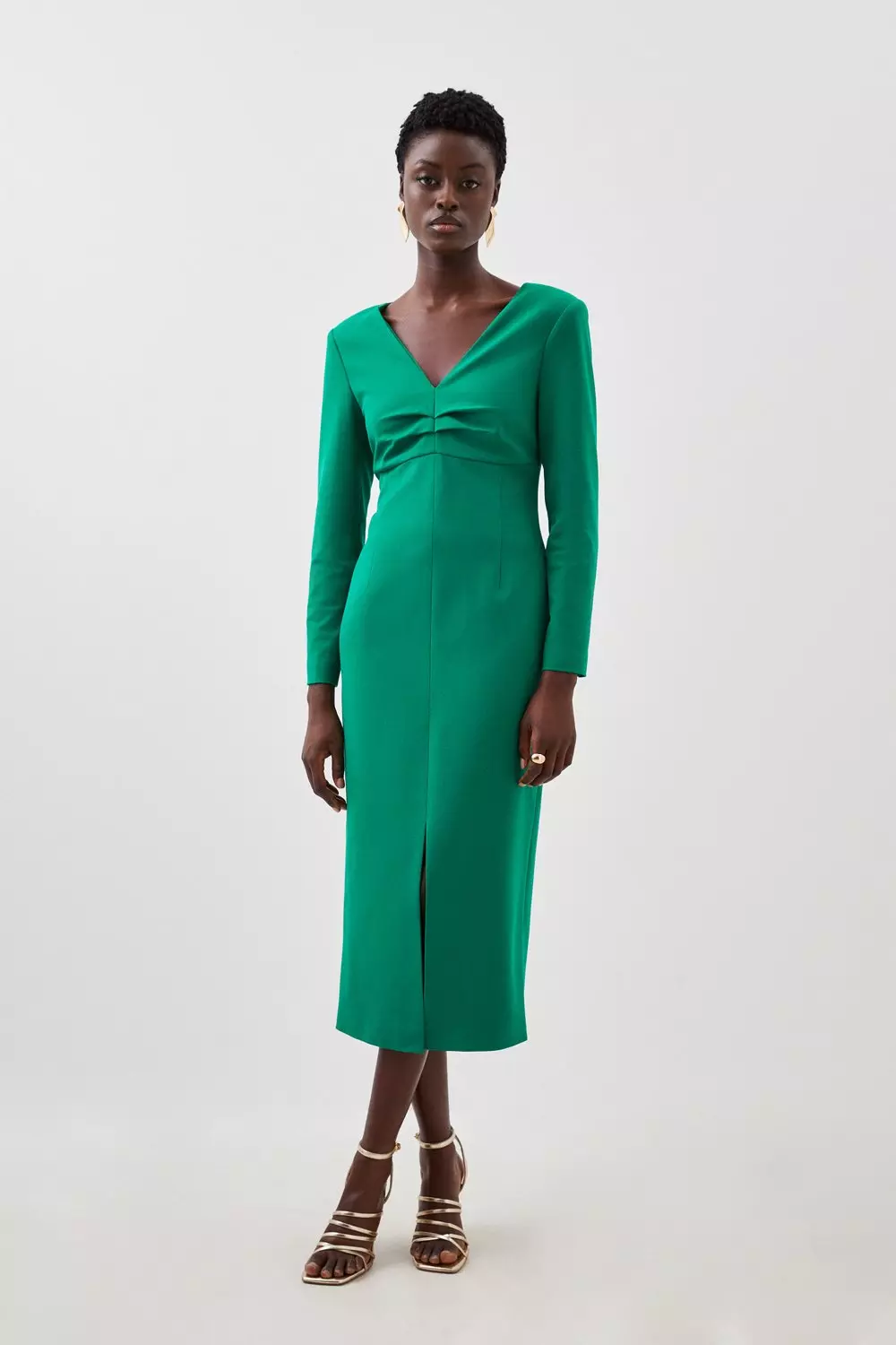 Karen Millen Womens Tailored Ruching Detail Long Sleeve Midi Dress Green Size 4