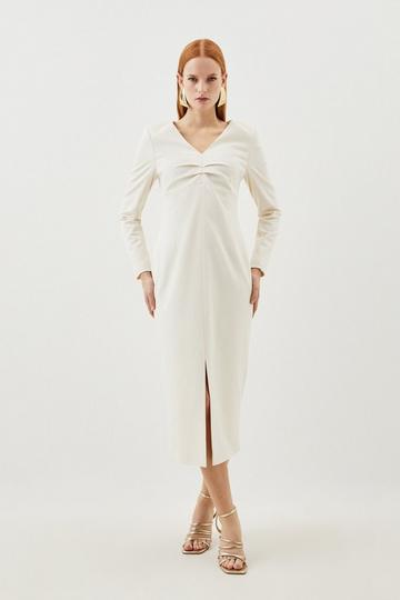 Tailored Ruching Detail Long Sleeve Midi Dress ivory