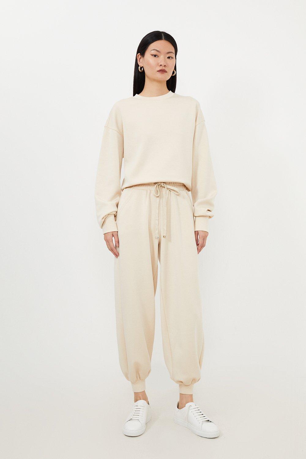 Cream Premium Soft Touch Lounge Wide Leg Sweatpants