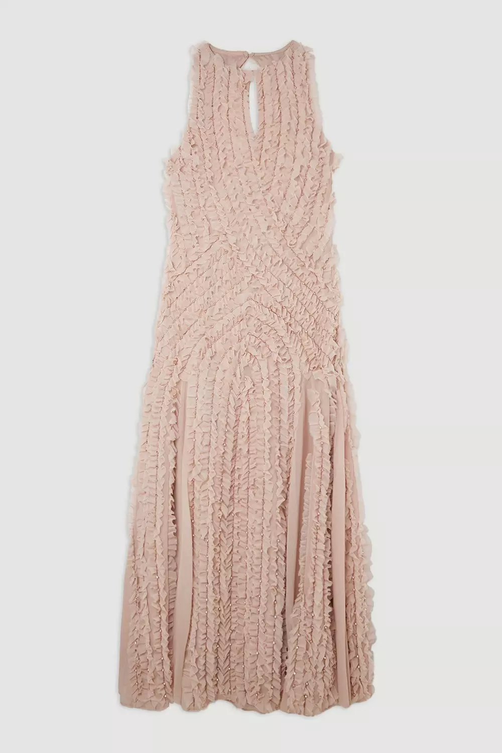 Embellished Ruffle Keyhole Cutout Woven Maxi Dress | Karen Millen