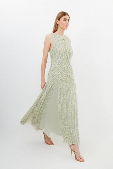 Embellished Ruffle Keyhole Cutout Woven Maxi Dress sage