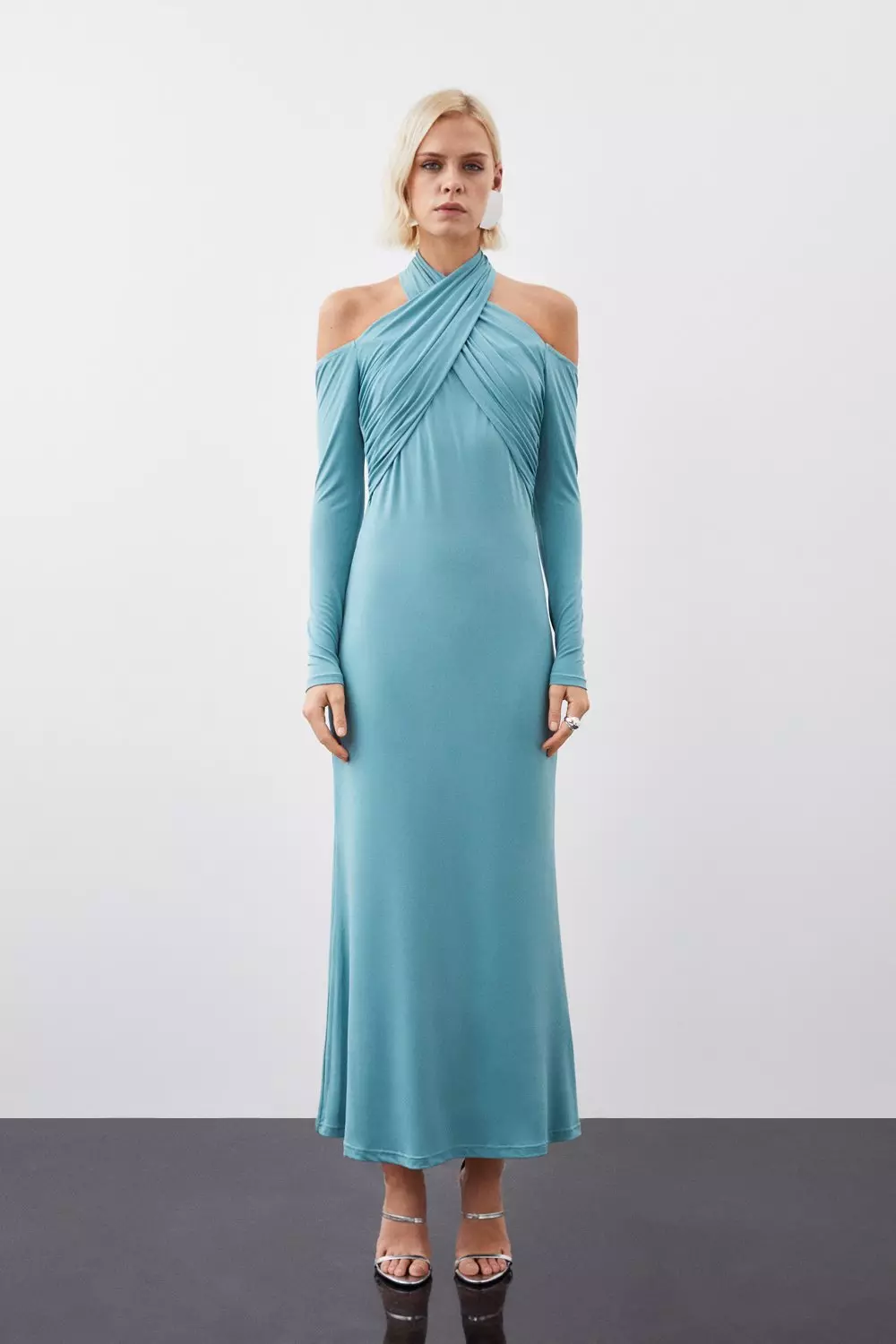 Blue Drapey Crepe Twist Maxi Dress alternative image