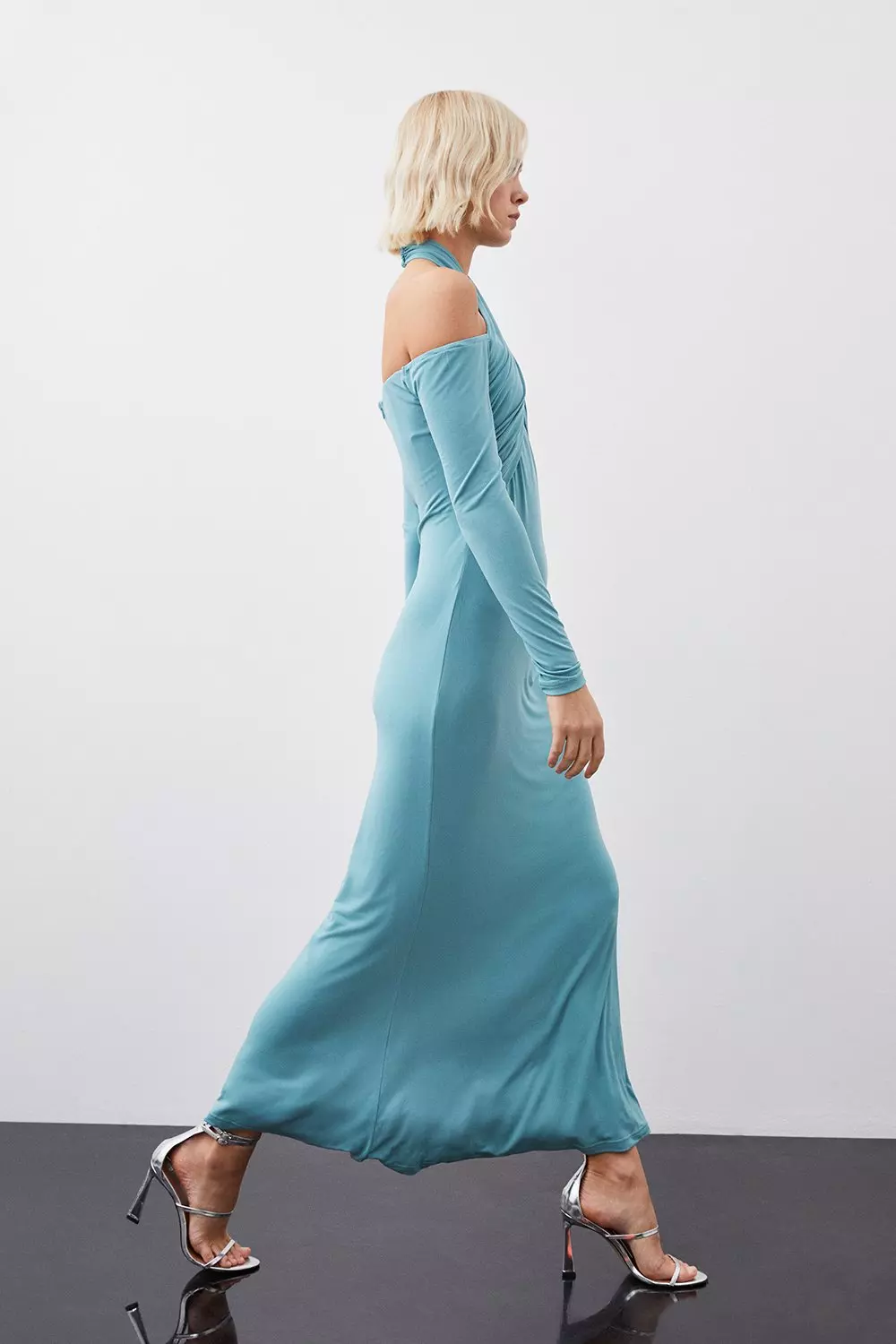 Blue Drapey Crepe Twist Maxi Dress alternative image