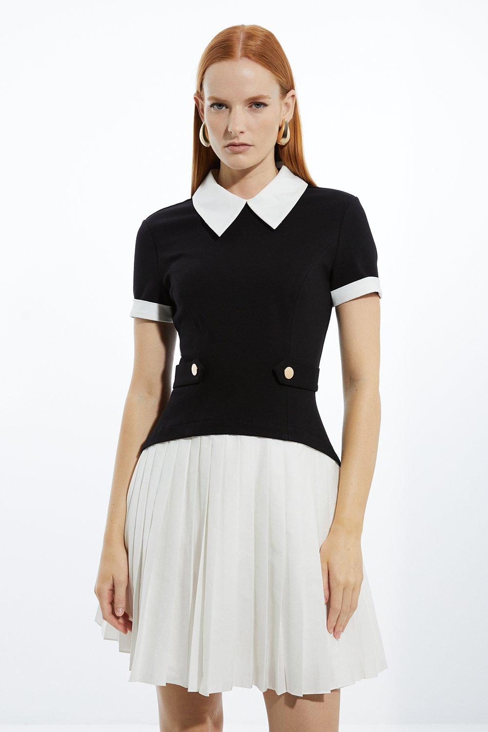 Jersey Cotton Poplin Pleated Mini Dress - Discount £30