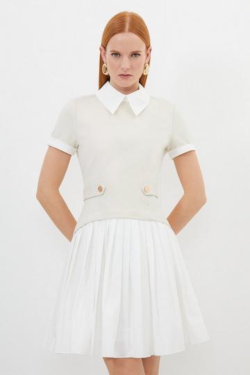 Jersey Cotton Poplin Pleated Mini Dress stone