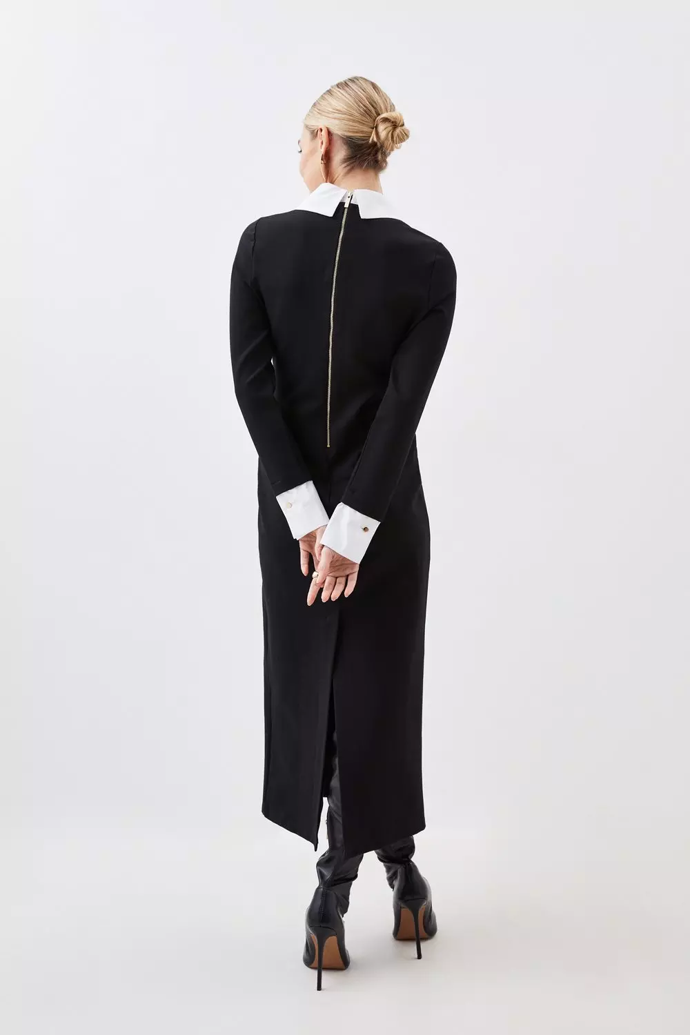 Petite Jersey Cotton Poplin Midi Collar Dress | Karen Millen