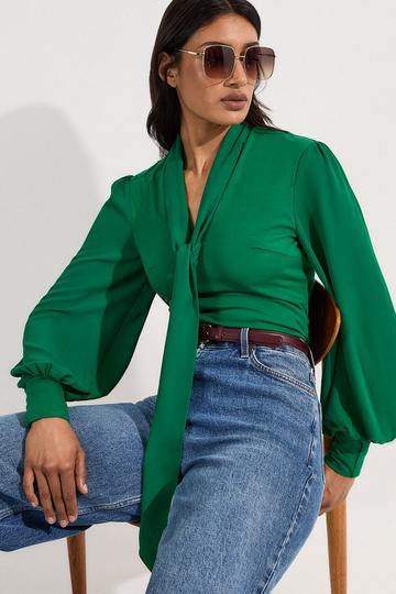 Green Jersey Ponte Georgette Mix Bodysuit
