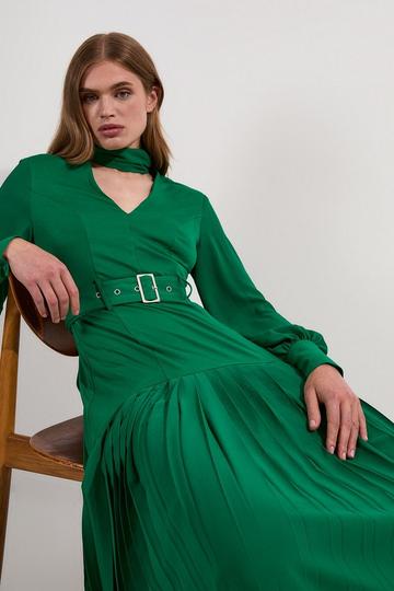 Jersey Ponte Georgette Mix Midi Dress bright green