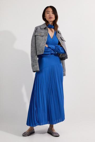 Jersey Ponte Georgette Mix Midi Dress cobalt