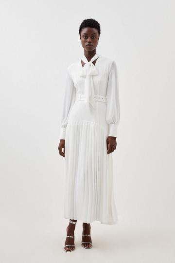 Jersey Ponte Georgette Mix Midi Dress ivory