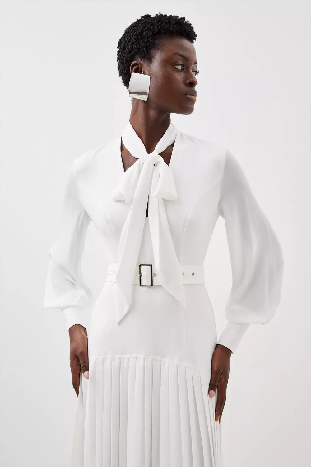 KAREN MILLENジャージーポンテジョーゼットミックスミディドレス Jersey Ponte Georgette Mix Midi Dress | Karen Millen